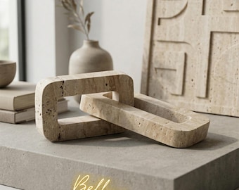 Scultura a catena in travertino realizzata a mano, set di TRE maglie