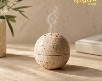 Bruciatore di incenso a sfera in travertino / Porta incenso in pietra naturale, complemento d'arredo di lusso