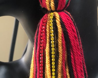 Jamaican Yarn Earrings with a hint of Bling.