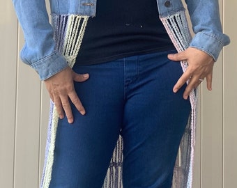 Refurbished Jean Jacket with Crochet Trim