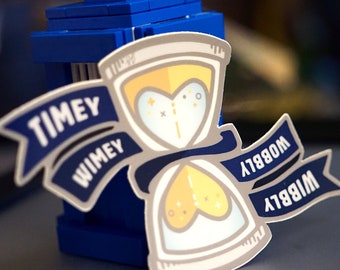 Doctor Who - Pegatina de reloj de arena "Wibbly Wobbly Timey Wimey" - 4 x 2.5"