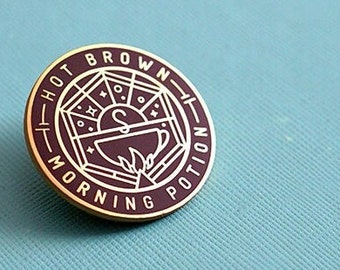 B Grade - Hot Brown Morning Potion Enamel Pin 1.25 x 1.25"