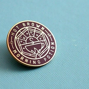 B Grade Hot Brown Morning Potion Enamel Pin 1.25 x 1.25 image 1