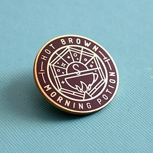 Hot Brown Morning Potion Enamel Pin - 1.25 x 1.25"