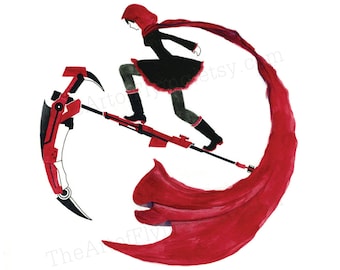 RWBY Ruby Rose with Crescent Rose - Print 8.5 x 11 in, 4 x 6in