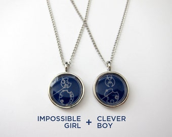 Doctor Who Gallifreyan Pair of Necklaces - Clever Boy + Impossible Girl