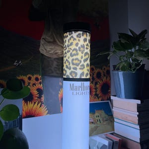 Marlboro Lights LED Leopard Print Cigarette-Shaped Lamp, 54cm Cordless - Decoration for a bedroom, pub, or tattoo studio