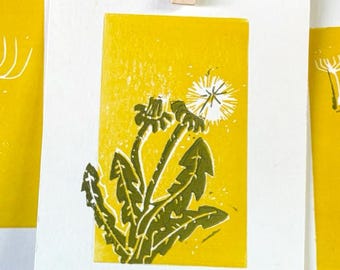 Hand Printed Dandelion Relief Prints (Set of 4) – Yellow Botanical Art