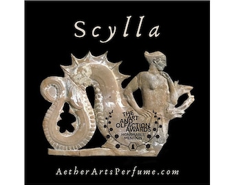 Scylla: a Marine/Animalic Perfume. A Sea Monster swimming in an ocean of Oud. A warmly animalic, salty oud, embraced by a sea of briny notes