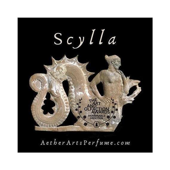 Scylla: a Marine/Animalic Perfume. A Sea Monster swimming in an ocean of Oud. A warmly animalic, salty oud, embraced by a sea of briny notes