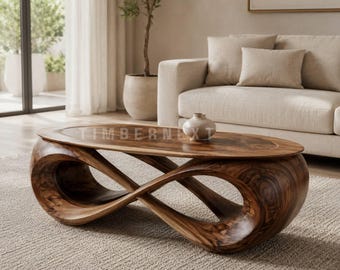 Mesa de centro Infinity Loop de nogal | Mesa de centro escultural de madera maciza | Muebles modernos hechos a mano para sala de estar