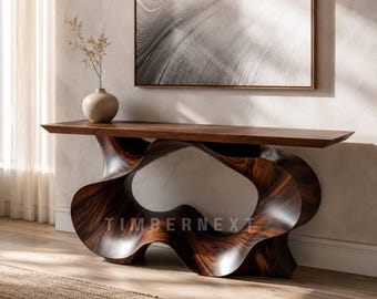 Sculptural Walnut Console Table | Solid Wood Curved Entryway Table | Handmade Modern Hallway Furniture