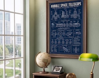 Hubble Space Telescope Blueprint Poster, Technical Drawing Science Print (Digital Download)