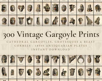 300 Vintage Gargoyle Prints | Gothic Grotesque, Cathedral Carving & Medieval Beast Wall Art Set | Printable | Digital Download