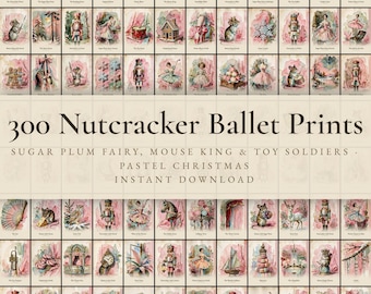 300 Nutcracker Ballet Christmas Prints | Sugar Plum Fairy, Mouse King & Toy Soldier Wall Art | Pastel Holiday Printable | Digital Download