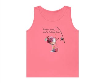 Agua, vino y un sedal Camiseta sin mangas / Copa de vino con diseño floral de pesca