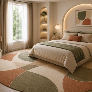 Hand Tufted Wool Round Rug, Modern Geometric Arch Pattern Carpet