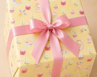 Cottagecore Hen Birthday Wrapping Paper | Yellow Jam, Cupcakes, Daisy Pattern
