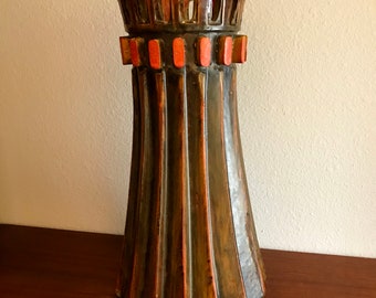 Alvino Bagni art pottery vase 14.5 inches vintage original made in Italy for Raymor mid century modern brutalist drip glaze 1970's