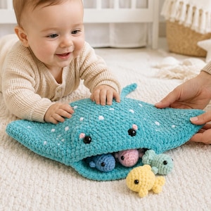 No-Sew Manta Ray Crochet Pattern PDF 2-in-1 Pocket Stingray Amigurumi Plush Easy plushie begginner friendly pattern