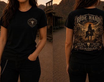 Vintage Western Cowgirl Ride Hard Live Free T-Shirt PNG (Digital Download)