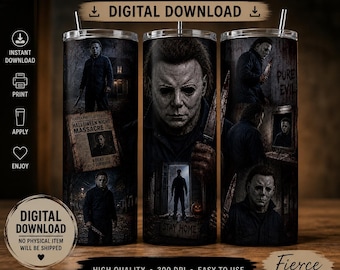 Halloween Michael Myers Tumbler Wrap PNG | 20oz Skinny Sublimation Design | Horror Digital Download