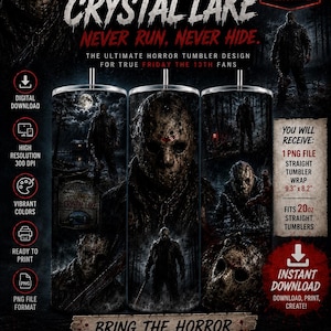 Camp Crystal Lake Horror Tumbler Wrap | Slasher Sublimation Design (Digital Download)
