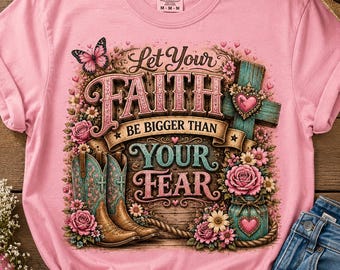 Faith Over Fear Western Cowgirl Floral Cross PNG (Digital Download)