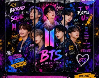 Purple Galaxy Tumbler Wrap PNG | K-Pop Sublimation Design | 20oz Skinny Straight Download