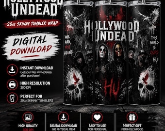 Hollywood Undead 20oz Skinny Tumbler Wrap PNG | Digital Download Sublimation Design | Straight Tumbler Template