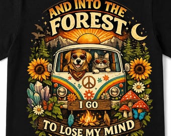 Retro Camping Van Dog Cat Forest Adventure PNG | Nature Lover Shirt Design (Digital Download)