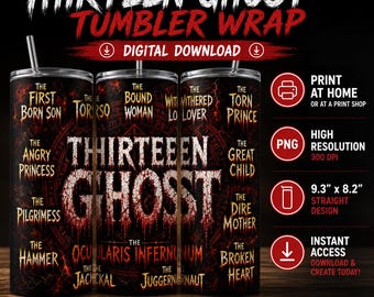 Thirteen Ghosts Movie Inspired 20oz Skinny Tumbler Wrap | Horror Sublimation PNG Digital Download