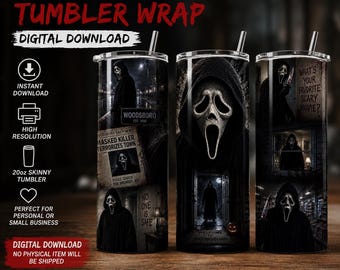 Ghostface Inspired 20oz Skinny Tumbler Wrap PNG | Horror Movie Sublimation Design | Digital Download