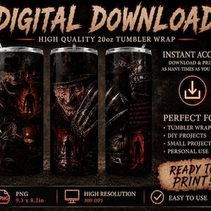Nightmare on Elm Street Tumbler Wrap PNG | Freddy Horror Digital Download