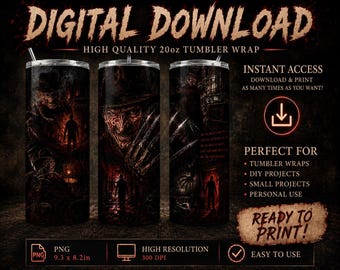 Nightmare on Elm Street Tumbler Wrap PNG | Freddy Horror Digital Download