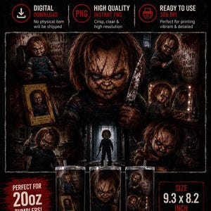 Chucky Inspired Tumbler Wrap PNG | Horror Movie 20oz Skinny Tumbler Sublimation Design
