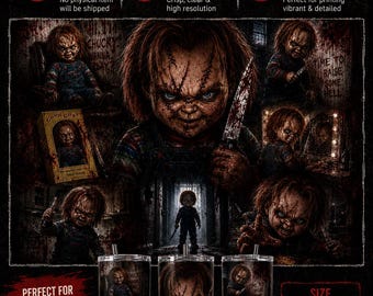 Chucky Inspired Tumbler Wrap PNG | Horror Movie 20oz Skinny Tumbler Sublimation Design