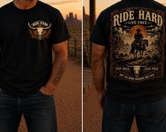 Ride Hard Live Free Cowboy Shirt, Western Rodeo Graphic Tee (Digital Download)
