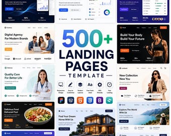 Bundel met 500+ sjablonen voor bestemmingspagina's | Moderne gebruikersinterfacekits, bewerkbare canva-ontwerpen (digitale download)