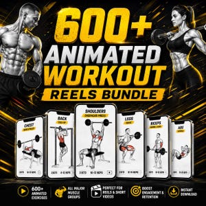 600+ Workout Reels Bundle | Animated Gym Exercise Videos | Viral Fitness Content (Digital Download)