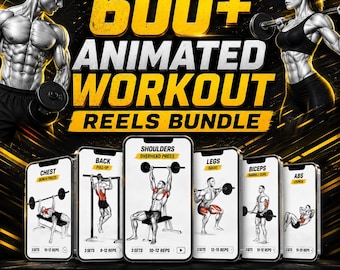 Bundel 600+ workouthaspels | Geanimeerde video's over fitnessoefeningen | Viral Fitness-content (digitale download)