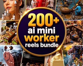 Bundel met 200+ AI miniatuurwerkrollen | Tiny Chef, visagist, constructie (digitale download)