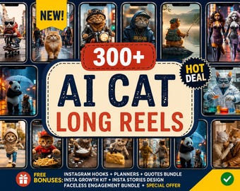 Bundel 300+ AI Cat Story-haspels | Viraal contentpakket (digitale download)