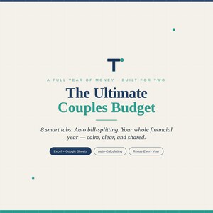 Couples Budget Spreadsheet | Ultimate Annual Budget Planner for Two | Excel Google Sheets | Bill Splitter Expense Tracker | Monthly Finance