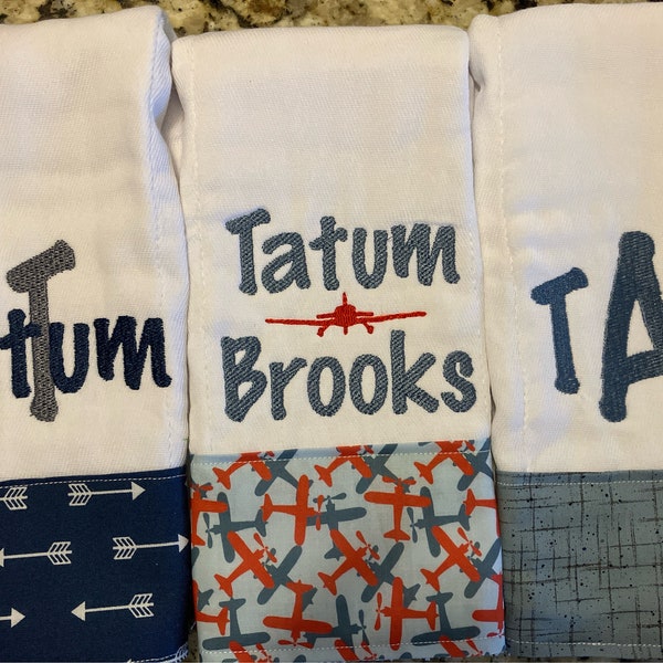 burp cloths for boys--set of 3, monogrammed burp cloth, personalized burp cloth for boys