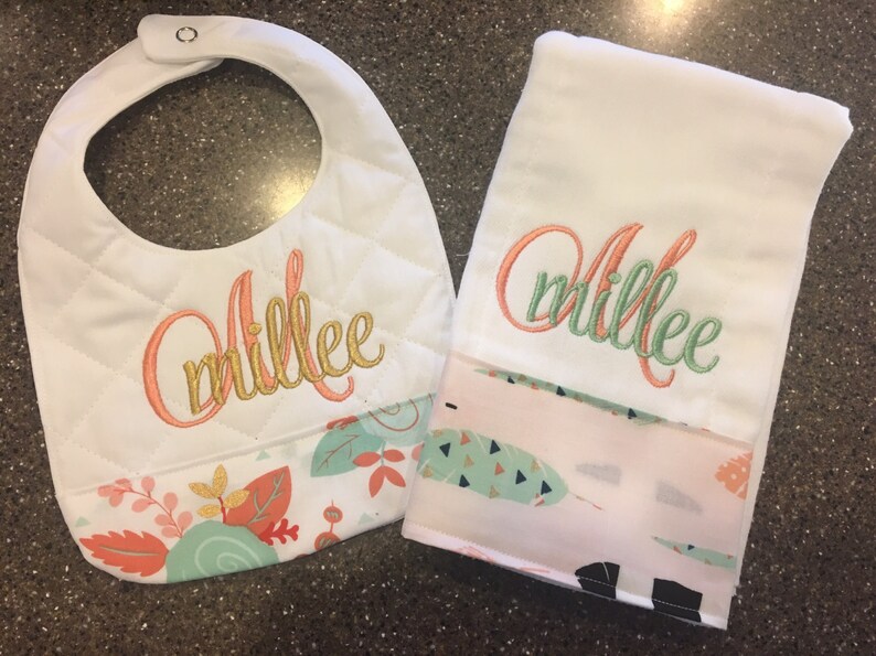 Personalized Monogrammed Custom Burp Cloth & Bib for Girls Etsy