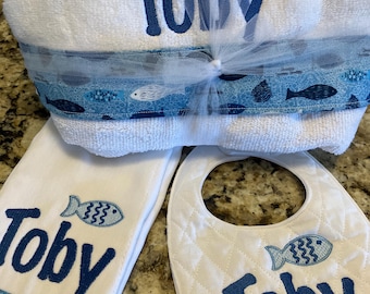 Personalized Hooded Towel, bib & burp cloth, fishing