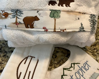 Personalized Hooded Towel, burp and bib