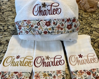 Personalized Hooded Towel & 3 burp cloth