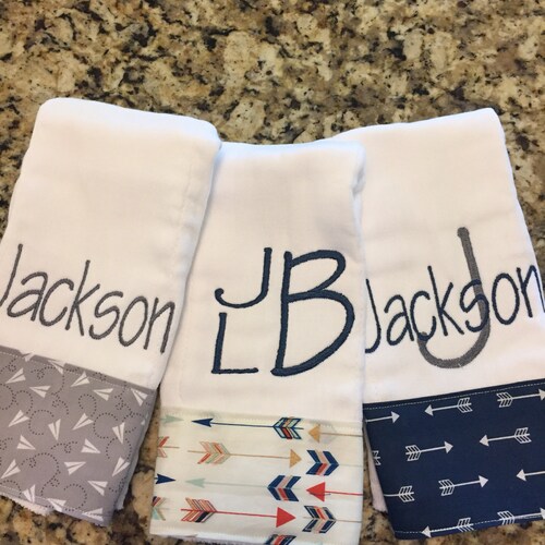 Set of 3 Personalized Boy Burp Cloths Newborn Embroidered Etsy